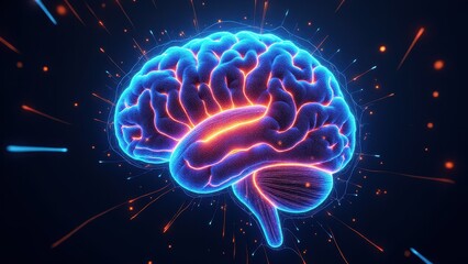 Digital brain structures, Neon-lit digital brain intricate circuits forming glowing fractals holographic neurons pulsating nodes in cosmic void.