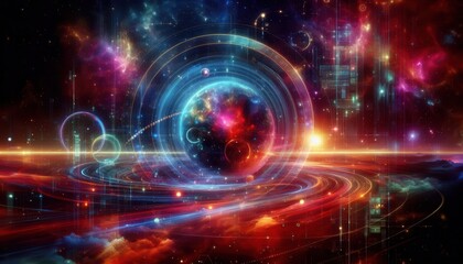 Obraz premium Cosmic journey through nebula digital artwork outer space vibrant colors surreal concept