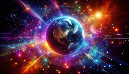 Obraz premium Galactic event unfolds earth in focus digital art cosmic environment vibrant viewpoint space concept