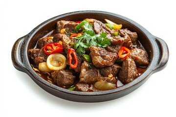 Spicy beef noodles isolated on white background 