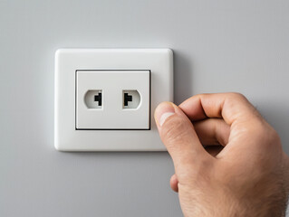 person carefully aligning new electrical socket on wall