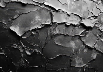 Obraz premium Abstract black surface with textured layers and cracked paint pattern, creating a dark and moody aesthetic for artistic backgrounds and designs