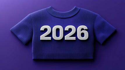 Textured blue t-shirt with bold 2026 design on purple background. Happy New Year 2026