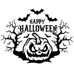 Happy Halloween | Spooky House | Halloween | Night Scene | Wild Bats | Graveyard | Haunted House | Nature Scene | Original Illustration | Vector and Clipart | Cutfile and Stencil