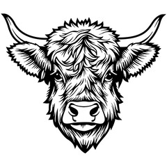 Highland Cow | Dairy Farm | Cow Head | Domestic Animal | Farm Animal | Cute Highland Cow Face | Horned Highland Cow | Highland Beef | Original Illustration | Vector and Clipart | Cutfile and Stencil