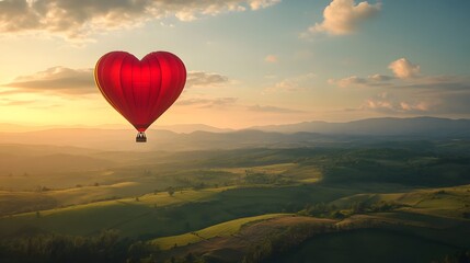 Fototapeta premium 20. A whimsical heart-shaped hot air balloon soaring in the sky above a lush landscape
