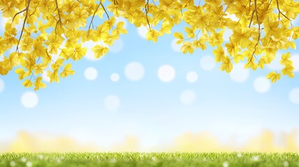 Obraz premium Golden Yellow Leaves and Blue Sky Spring Background