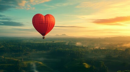 Fototapeta premium 20. A whimsical heart-shaped hot air balloon soaring in the sky above a lush landscape