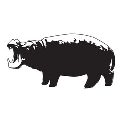 Vector illustration of hippo, herbivorous animal species, on white background