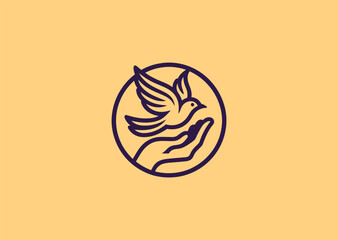 Bird with Hand Logo – A unique bird interacting with a hand, symbolizing trust, harmony, and connection.