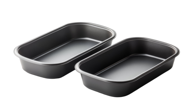 Two dark gray rectangular baking dishes sit side by side, ready for culinary creations.  Perfect for casseroles or loaf cakes.