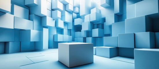 Obraz premium Abstract Blue Geometric Cubes Display