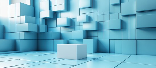 Abstract Blue Geometric Cubes Architecture