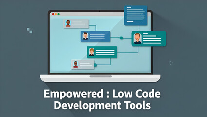 Fototapeta premium Empowered Creators: Harnessing Low Code Development Tools for Streamlined Application Building and Workflow Optimization in Photo Stock Concepts with Left-Side Space