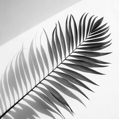 Fototapeta premium Monochrome Palm Leaf Shadow Composition Minimalist Photography, Palm Leaf, Shadow Art Palm Frond, Minimalism