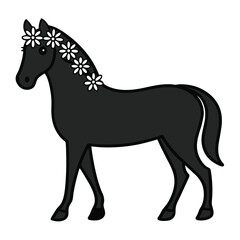Obraz premium Enchanting Floral-Decorated Horse Silhouette