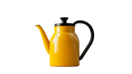 A vibrant yellow teapot with a sleek black handle and lid, perfect for a sunny morning brew.