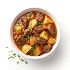 Beef Stew Recipe Overhead Shot in Bowl, Savory Potatoes and Meat, Comfort Food Beef Stew, comfort food