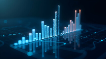 Visualizing Financial Metrics: A Holographic Bar Graph for Profit and Cost Comparisons in Modern Financial Analysis - Cute Vector Illustration for Smart Business Insights