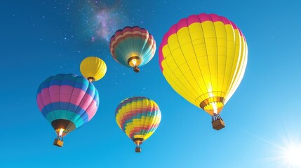 Fototapeta premium Colorful Hot Air Balloons Flying through a Clear Blue Sky