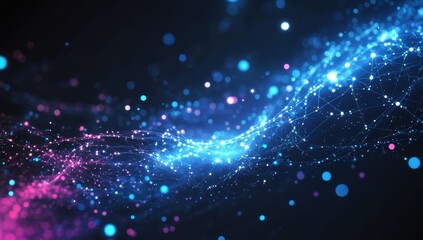 Fototapeta premium Abstract Digital Background with Glowing Particles and Connecting Lines in Bright Colors of Blue and Pink for Innovation and Technology Themes