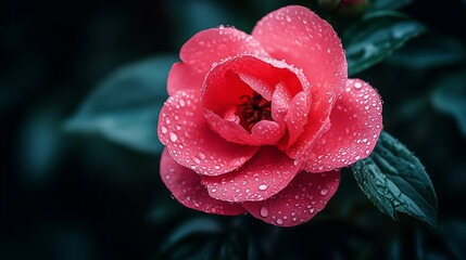 Red Rose with Dew Drops in Soft Natural Light