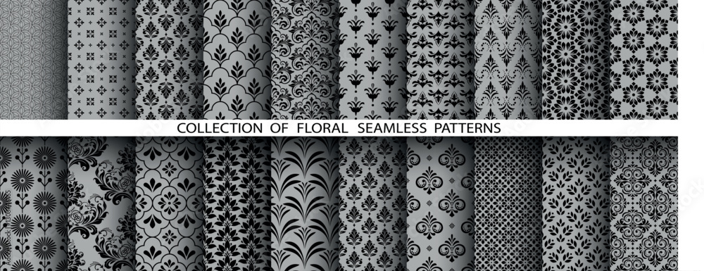 Aufkleber geometric floral set of seamless patterns. gray and black vector backgrounds. damask graphic ornamen