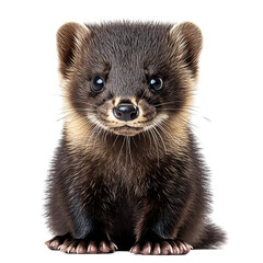 Fototapeta premium Adorable Pine Marten Kit Sitting And Looking Forward. 