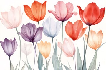 Delicate watercolor tulips creating a vibrant and colorful floral arrangement