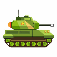 Military Tank Cartoon Illustration Green Armored Vehicle Combat Machine War Machine