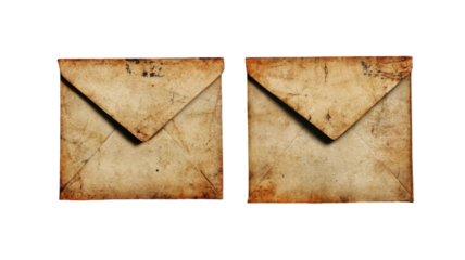 Two aged envelopes, showing signs of time and wear, sit side by side against a black background.  A nostalgic image.