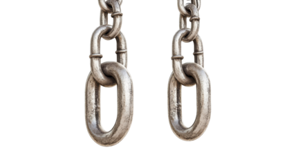 Close-up of two metallic chains against a black background.  The texture and detail of each link are visible.