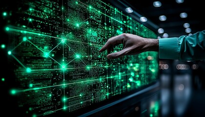 Hand interacts with digital network display