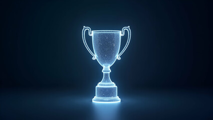 Flat Holographic Trophy Glowing with Particles: A Cute Vector Illustration Symbolizing Achievement and Success in Corporate Environments for Smart Business Concepts
