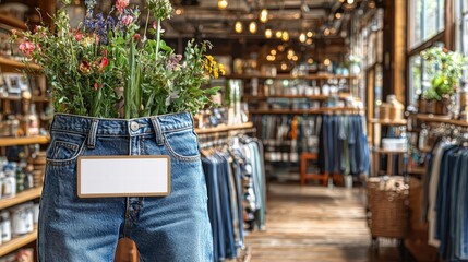 Obraz premium Unique flower arrangement artistically placed inside a casual jeans pocket for creative display