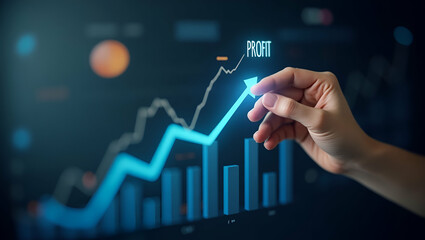 Flat Financial Analysis: Hand Holding a Glowing Line Graph for Modern Profit Trends Insights