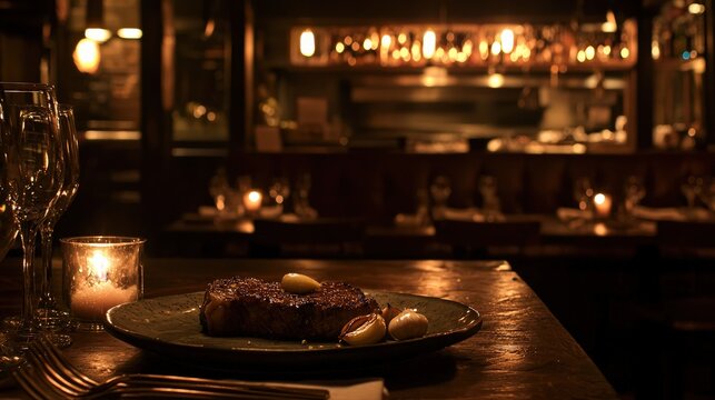 Cozy Rustic Steakhouse with Intimate Candlelit Ambiance and Log Cabin Feel