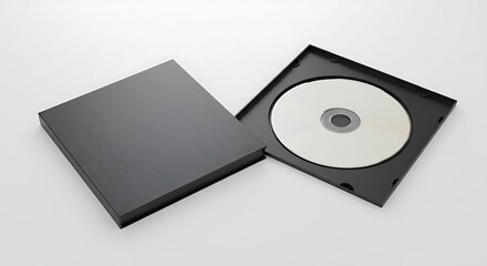 Classic CD case mockup, open and closed views, on a white surface