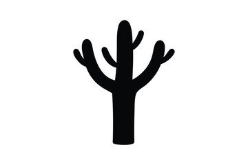 Silhouette art illustration of a small desert cactus with two arms reaching upward.eps