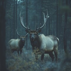 Majestic Elk in Misty Forest