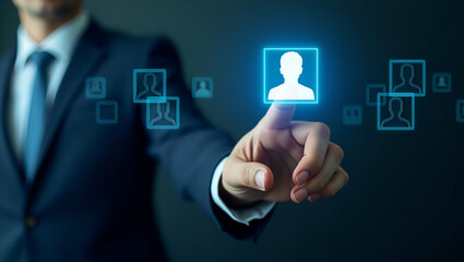 Futuristic Businessman Using Holographic Checklists: A Cute Vector Illustration of Digital Options Selection in a Smart Business Interface