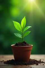 Green plant thriving in a pot, symbolizing investment growth , future, wealth