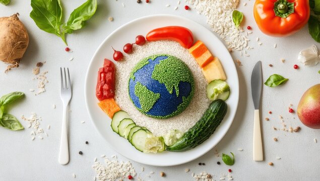 Naklejki Colorful food art globe on plate