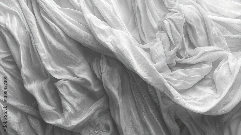 Poster elegant white fabric draped over a surface creating a soft and serene background for various uses