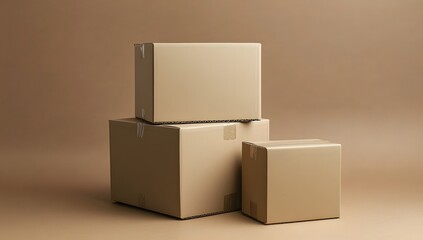 Obraz premium Cardboard boxes stacked on tan background