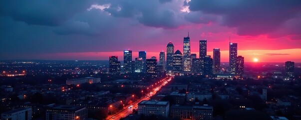 Manchester skyline, twilight hues, urban panorama, skyline, light