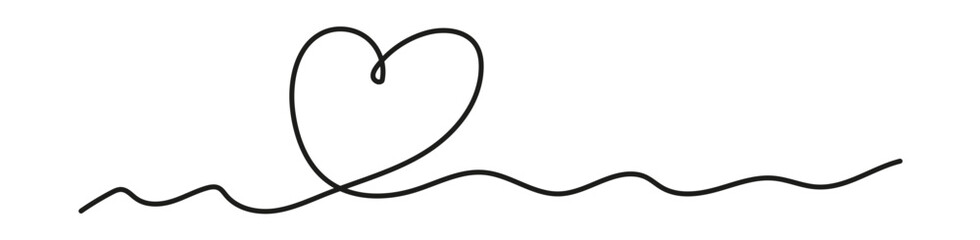 Heart shape in continuous line art. Minimalist black hand-drawn design on white background. Romantic love symbol for decoration and print