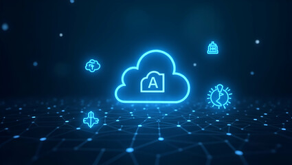 Floating icons of cloud computing AI and blockchain technologies represent digital transformation and technological advancements concept as Floating icons of cloud computing AI and blockchain technolo