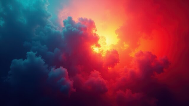 A vibrant 3000x3000 image of colorful clouds with a bright light source in the center, blending shades of blue, purple, and red.