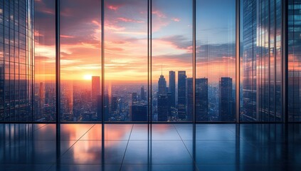 Fototapeta premium Stunning City Sunset View from Modern Office